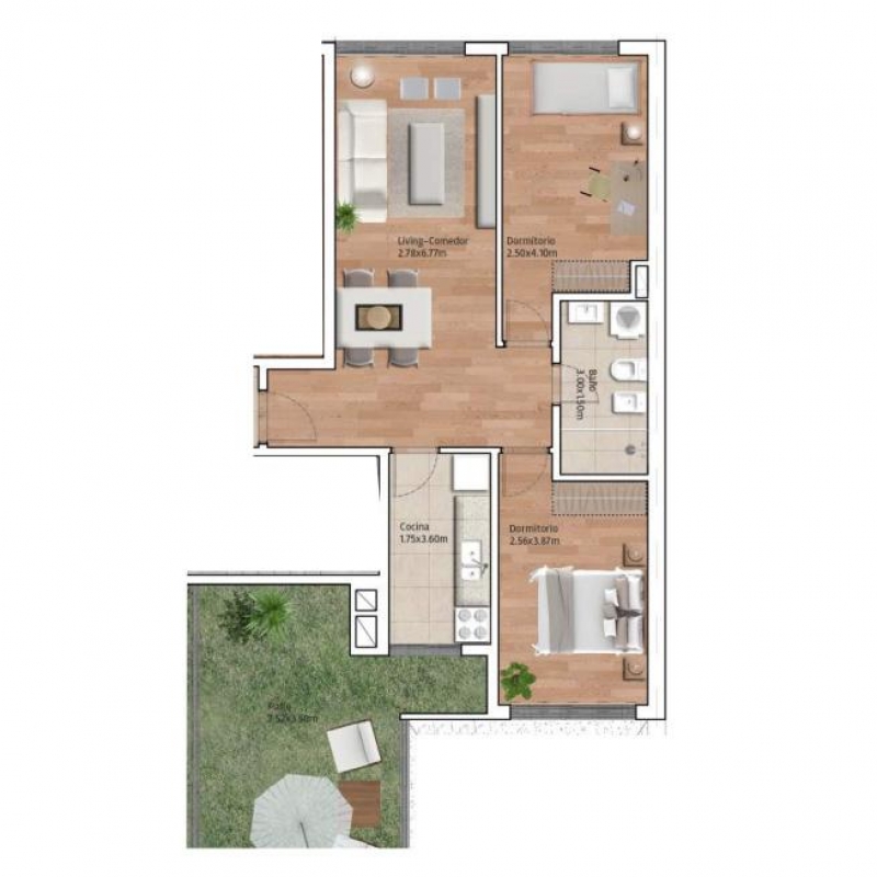 Apto 2 Dorm con Patio