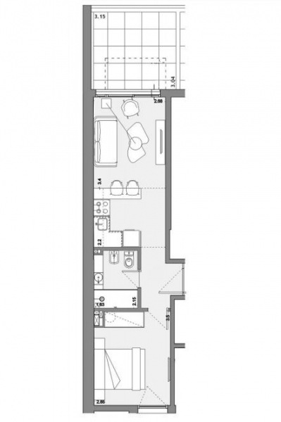 1 Dorm. con Patio