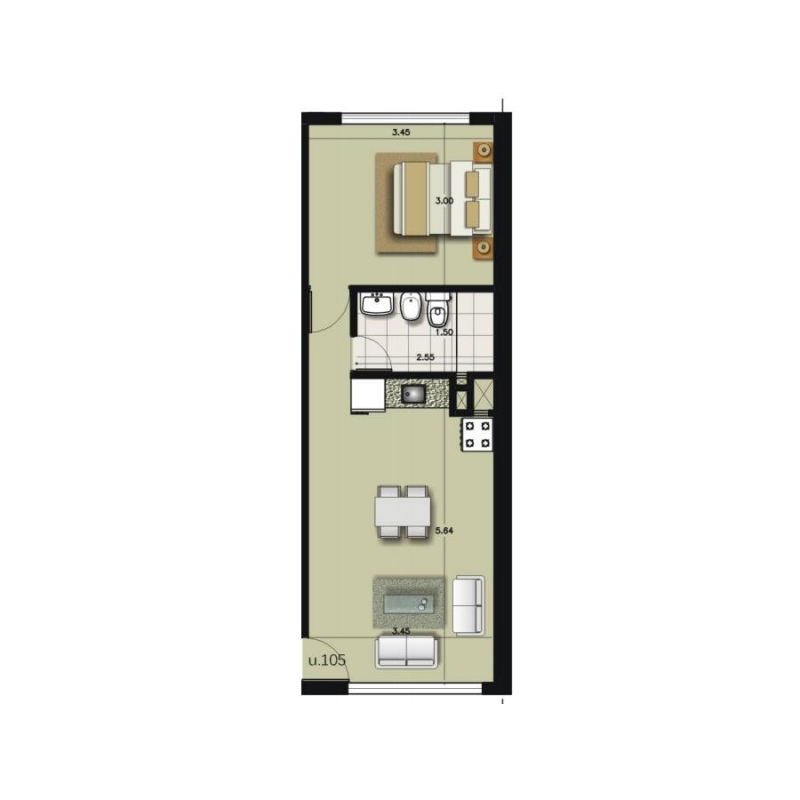 Apto 1 Dorm. en Cordón