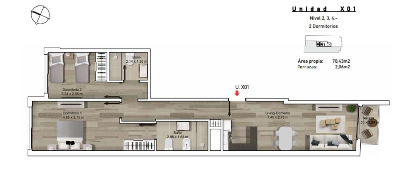 Apto 2 Dorm en Construccion