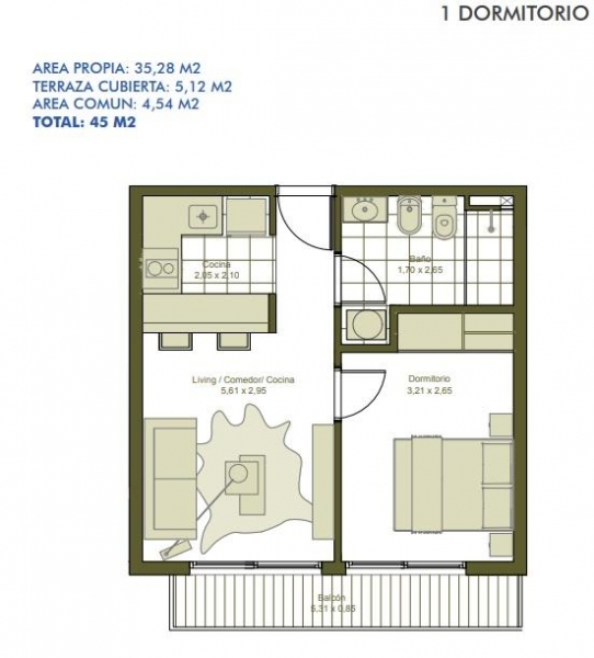 Apto 1 Dorm en Aguada