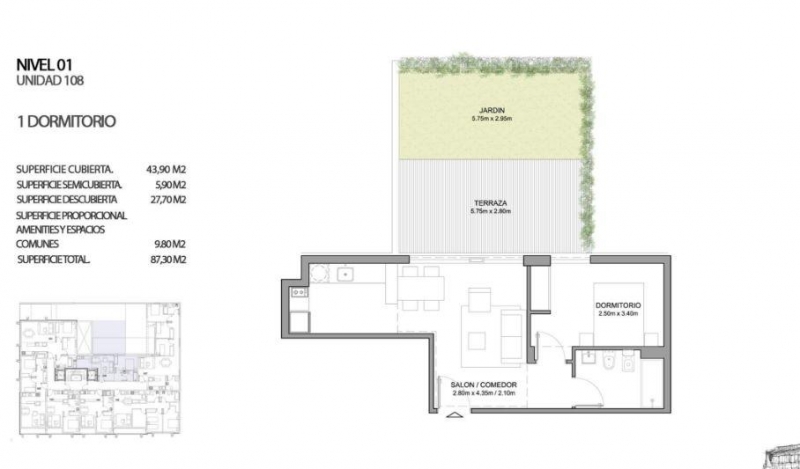 1 dorm con patio en Centro