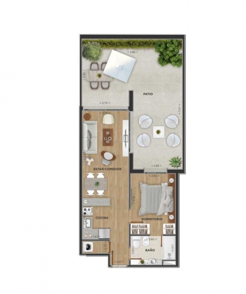 1 dorm con patio a estrenar