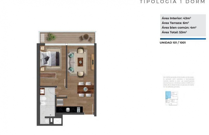 Apto de 1 dorm 