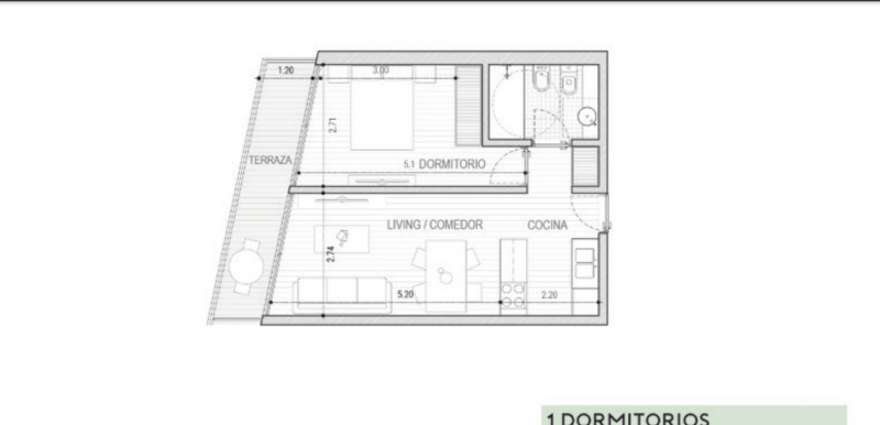 1 dorm en Pta Carretas