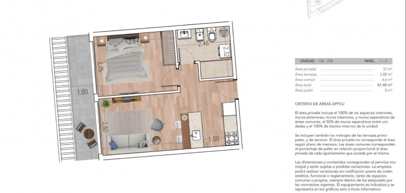 1 dorm en pozo en Carrasco