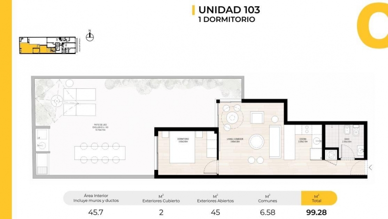 1 dorm c/patio en construccion