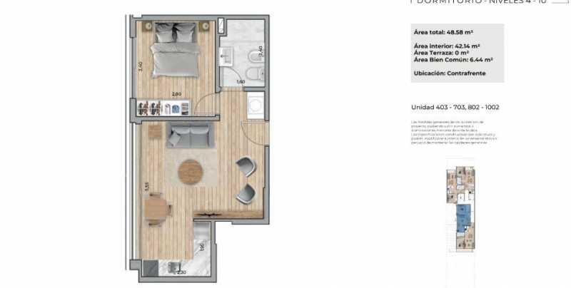 1 dorm en Pta Carretas