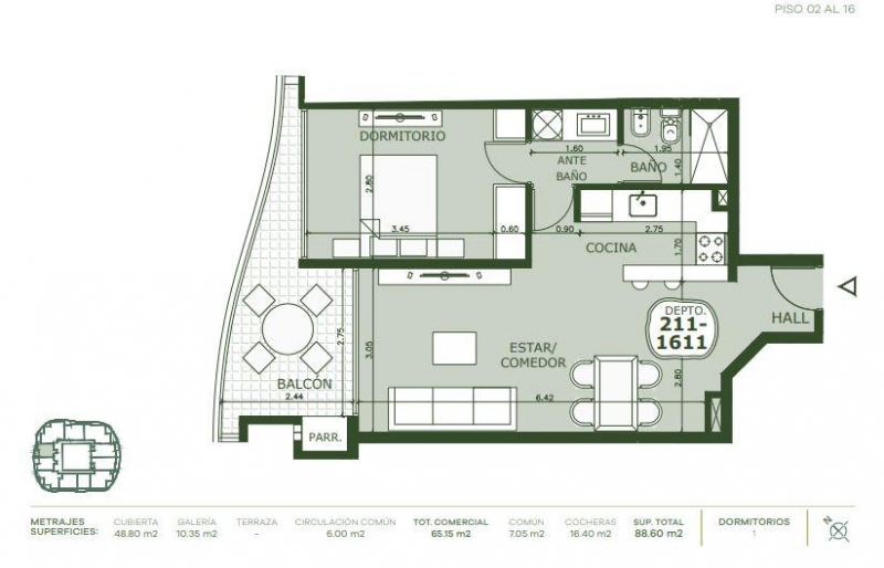 1 dorm en gran proyecto