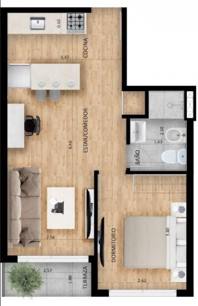 1 dorm + GGE en construccion