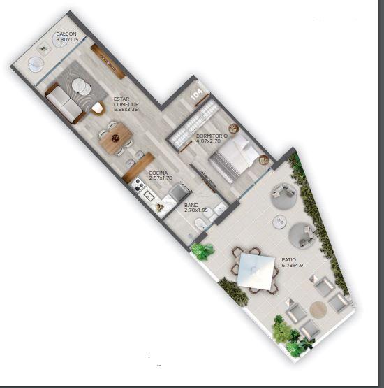 1 dorm con patio a estrenar
